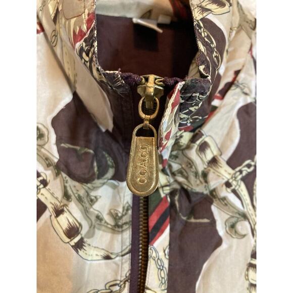 Vintage Coaco Silk Jacket Womens Large Equestrian Full Front Zip Bomber Puffy - Picture 3 of 13